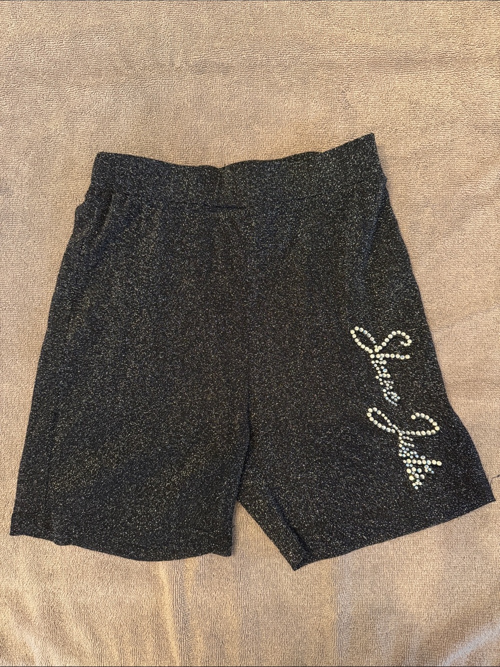 Shane Justin Sparkle Black Lounge Shorts with Rhinestone Script